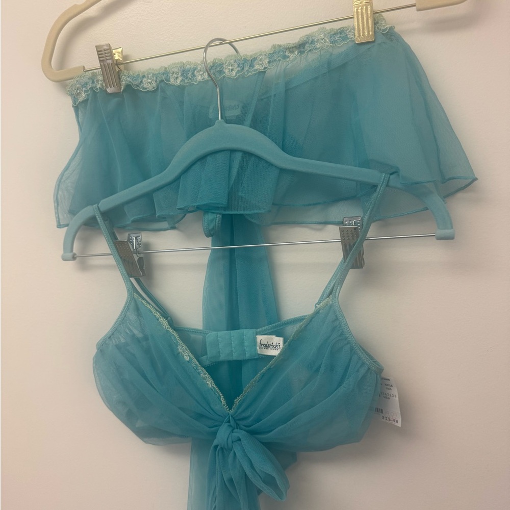 Frederick's of Hollywood Teal Sheer Chemise Set